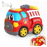 AEROQUEST Remote Control Car, 2.4G Cartoon Emergency Vehicle, RC Fire Truck Engine Toys with Lights & Music, Birthday Gifts for Toddlers, Kids, Boys & Girls 1-5 Years Old (Red)