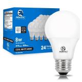 E ENERGETIC LIGHTING Light Bulbs 60 Watt Equivalent, A19 Cool White LED Light Bulbs, 15000 Hrs E26 Base, 8W, 800LM, 4000K Light Bulb, ETL Listed, Non-Dimmable, 24-Pack