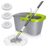 MASTERTOP Spin Mop Bucket, Wringer, 50.4" Handle, 3 Mop Pads