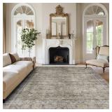 $100 Washable 8x10 Area Rug - Ultra Soft Faux Wool, Non-Slip, Low Pile