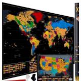 XL Scratch Off World Map with 233 Flags 36x24 Travel Poster