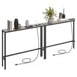 $60 2-Pack Narrow Console Table w/ Charging, Greige