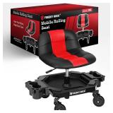 $150 Adjustable Height Rolling Stool with Backrest, Tool Tray, Red