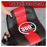 $150 Adjustable Height Rolling Stool with Backrest, Tool Tray, Red