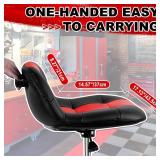 $150 Adjustable Height Rolling Stool with Backrest, Tool Tray, Red