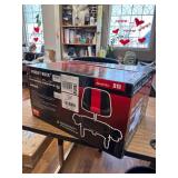 $150 Adjustable Height Rolling Stool with Backrest, Tool Tray, Red