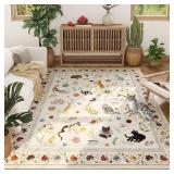 $100 Rugcomf 8x10 Area Rug, Washable Boho Floral Non-Slip Beige