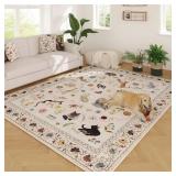 $100 Rugcomf 8x10 Area Rug, Washable Boho Floral Non-Slip Beige