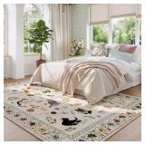 $100 Rugcomf 8x10 Area Rug, Washable Boho Floral Non-Slip Beige