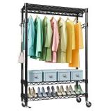 $106 Heavy Duty Rolling Garment Rack, 3-Tier Adjustable Wire Shelving