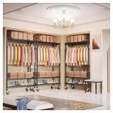 $106 Heavy Duty Rolling Garment Rack, 3-Tier Adjustable Wire Shelving