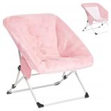 $80 SUNNYFEEL Comfy Folding Saucer Chair All-Season, Faux Fur, Pink