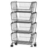 $63 PUSDON 4-Tier Stackable Storage Baskets, Anti-Rust Rack, Black