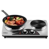 $73 CUSIMAX 1800W Double Burner Electric Hot Plate, Cast Iron, BLACK in Col