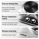 $73 CUSIMAX 1800W Double Burner Electric Hot Plate, Cast Iron, BLACK in Col