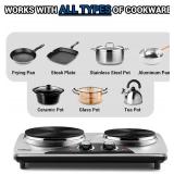 $73 CUSIMAX 1800W Double Burner Electric Hot Plate, Cast Iron, BLACK in Col
