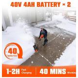 $240 40V Cordless Snow Shovel, 13-Inch, 2 Batteries, Quick Charger