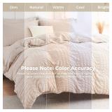 HYMOKEGE Beige Queen Comforter Set Seersucker 7-Piece Bedding