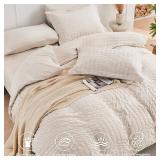 HYMOKEGE Beige Queen Comforter Set Seersucker 7-Piece Bedding