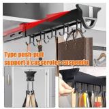 $68 Pull-Out Pot Rack 22" Organizer with 16 Hooks, Aluminum Alloy