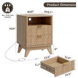 $105 Fluted Nightstand with Charging Station, Natural Oak