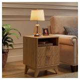 $105 Fluted Nightstand with Charging Station, Natural Oak