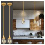 $96 2-Pendant Lights for Kitchen Island - Painted Gold Globe Pendant