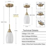 $123 Mini Glass Pendant Light 3-Pack - White Swirl, 4.72" Chandelier