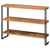 $133 3-Tier Horizontal Bookshelf, Industrial Book Shelf, Rustic Brown