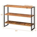 $133 3-Tier Horizontal Bookshelf, Industrial Book Shelf, Rustic Brown