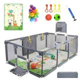 $95 Upgraded Playpen with Thick Foldable Mat, Balls, 4 Rings
