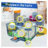 $95 Upgraded Playpen with Thick Foldable Mat, Balls, 4 Rings