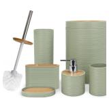 CERBIOR 6pc Bamboo Bath Set: Soap Dispenser, Holder, Cup, Dish