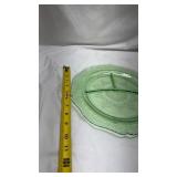 Green Depression Glass Plate with Etched Design with Uranium Glow