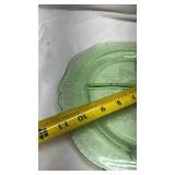 Green Depression Glass Plate with Etched Design with Uranium Glow