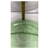 Green Depression Glass Plate with Etched Design with Uranium Glow