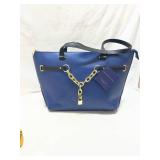 Navy Blue Designer Handbag with Gold Chain