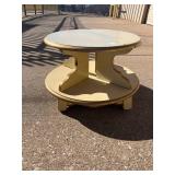 Mid-Century Round Cream Side Table with Gold Trim
