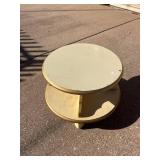 Mid-Century Round Cream Side Table with Gold Trim