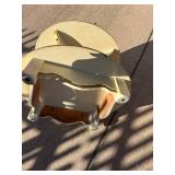 Mid-Century Round Cream Side Table with Gold Trim