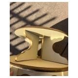Mid-Century Round Cream Side Table with Gold Trim
