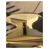 Mid-Century Round Cream Side Table with Gold Trim