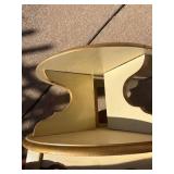 Mid-Century Round Cream Side Table with Gold Trim