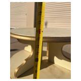 Mid-Century Round Cream Side Table with Gold Trim