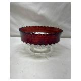 Ruby Red Rim Cut Glass Bowl