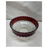 Ruby Red Rim Cut Glass Bowl
