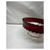 Ruby Red Rim Cut Glass Bowl