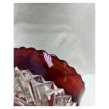 Ruby Red Rim Cut Glass Bowl