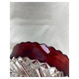 Ruby Red Rim Cut Glass Bowl