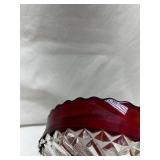 Ruby Red Rim Cut Glass Bowl